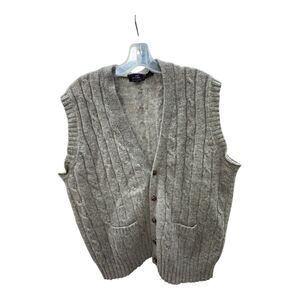 Carl Michaels Shetland Wool Mens Sweater Vest Size XL Gray Cable Knit Button Up